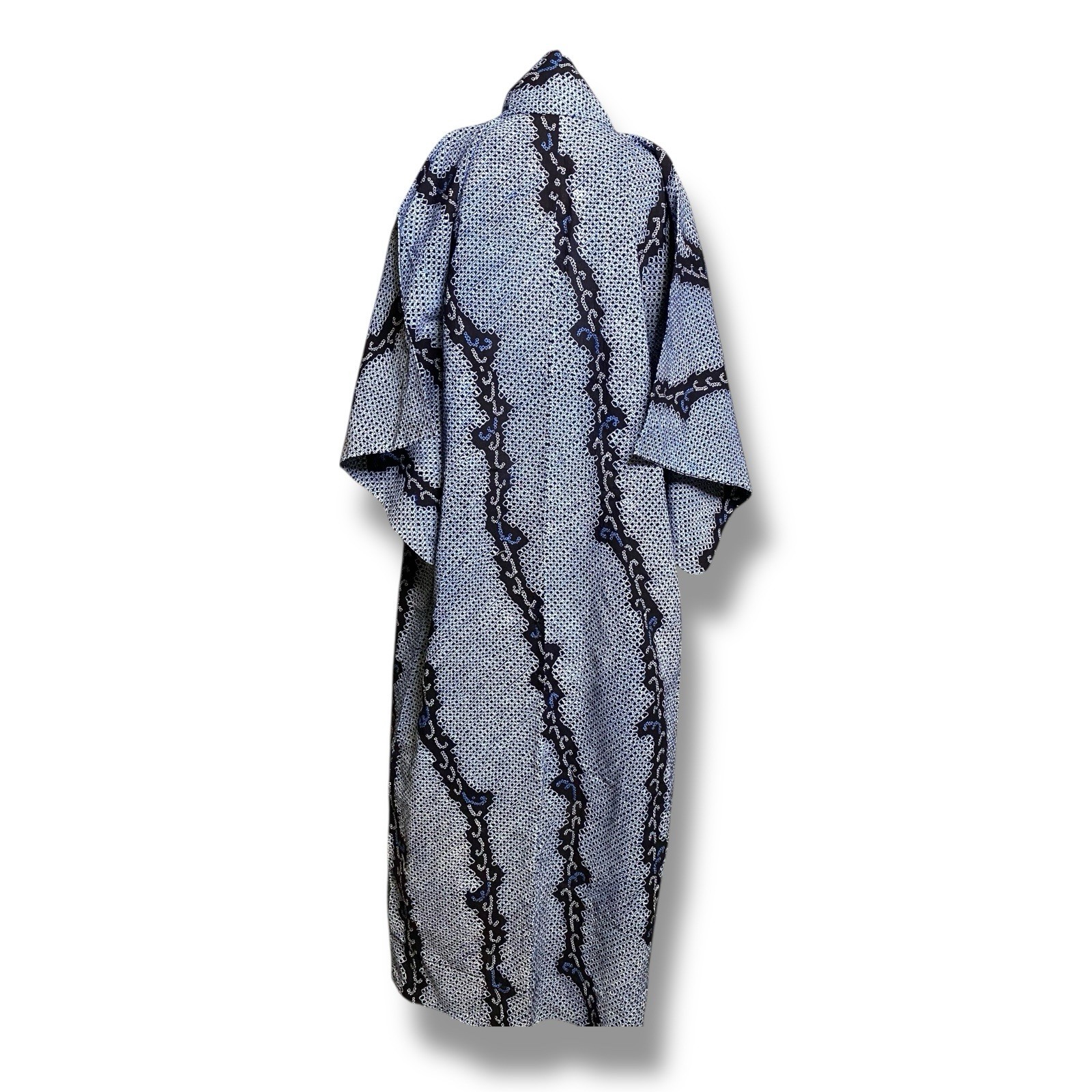 Vintage Kimono Robe Blue Hand Dyed Cotton One Size Full Length 1970s Unisex