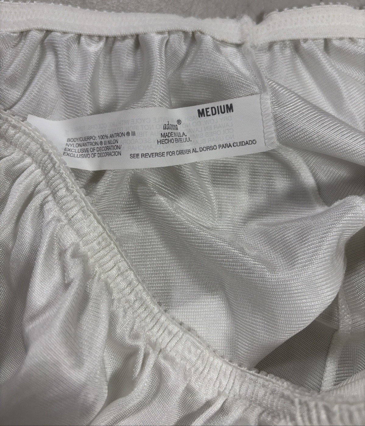 Adonna Mini Half Slip Vintage Lingerie 17 ¾” White Antron With Lace Size Medium