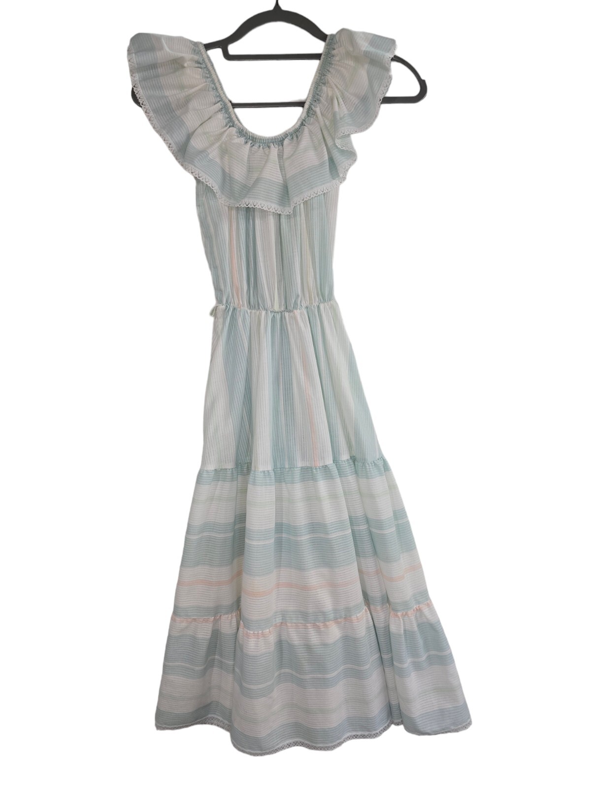 Vintage Kingly Pastel Striped Maxi Dress Ruffle Top Junior’s Size 3/4 *See Desc*