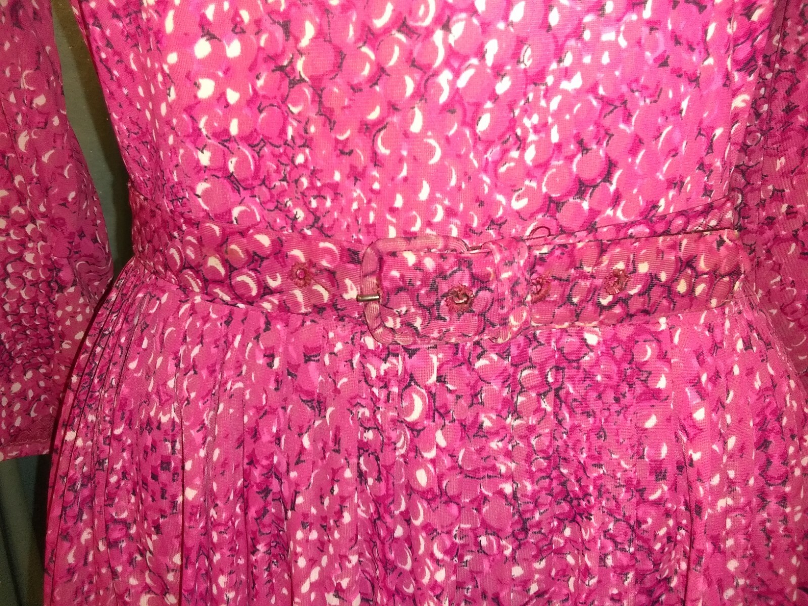 Vtg 50s Casual Maker Sy Frankl Nylon Jersey Bubble Gum Pink Snake Print Dress S
