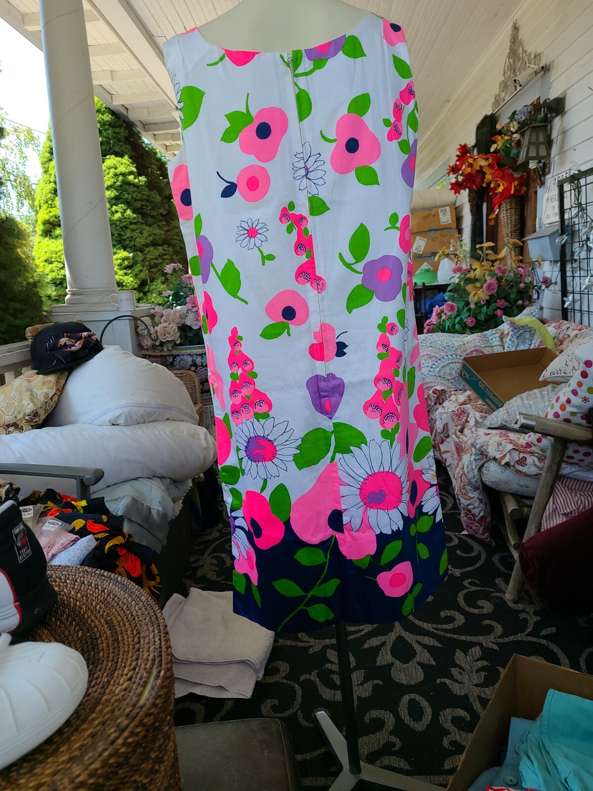 Vintage 60s Bright Floral House dress Shift Dress Dash-About Womens Size 14