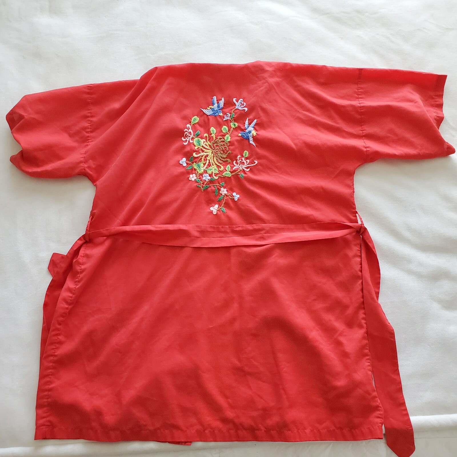 Jodie Arden Vintage Robe Embroidered Embroidery Red Dressing Gown Pockets Large