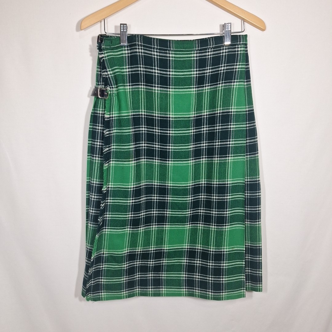Vtg The Scotch House Tartan Plaid Wool Kilt Skirt Green Size 28