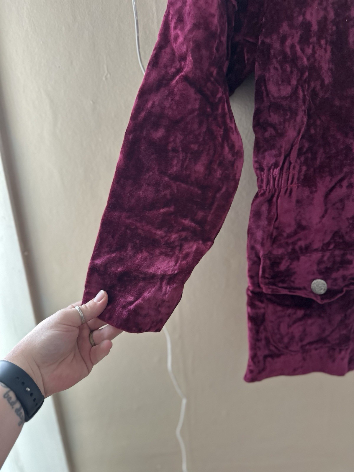 VTG Velvet Jacket S/M Handmade Pockets Zip Up Collared Purple Academia Y2K