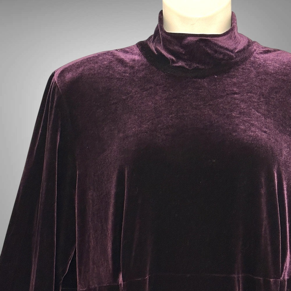 VTG KC Spencer Womens Dress Plus 1X Plum Purple Velvet Mock Neck Modest Maxi