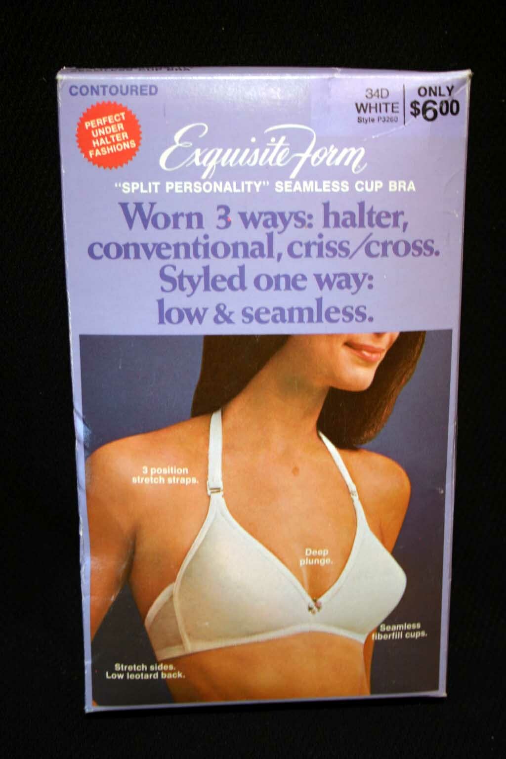 34D VTG 70s NOS BRA 3-Way HALTER Plunge Stretch BONED Exquisite Form P3260 34 D