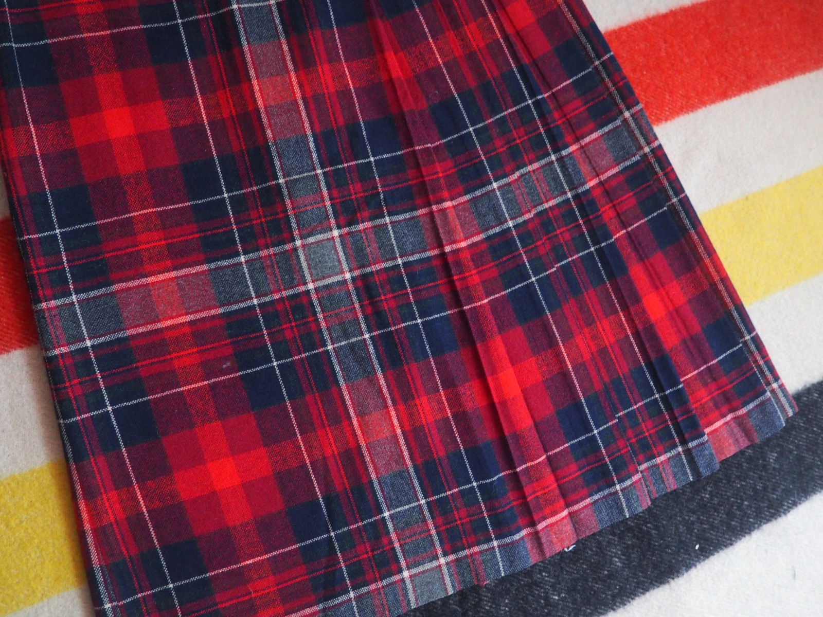 VTG 70s Bobbie Brooks Red Blue Plaid Wool Blend Boho 27W Cottage Ivy Skirt Women