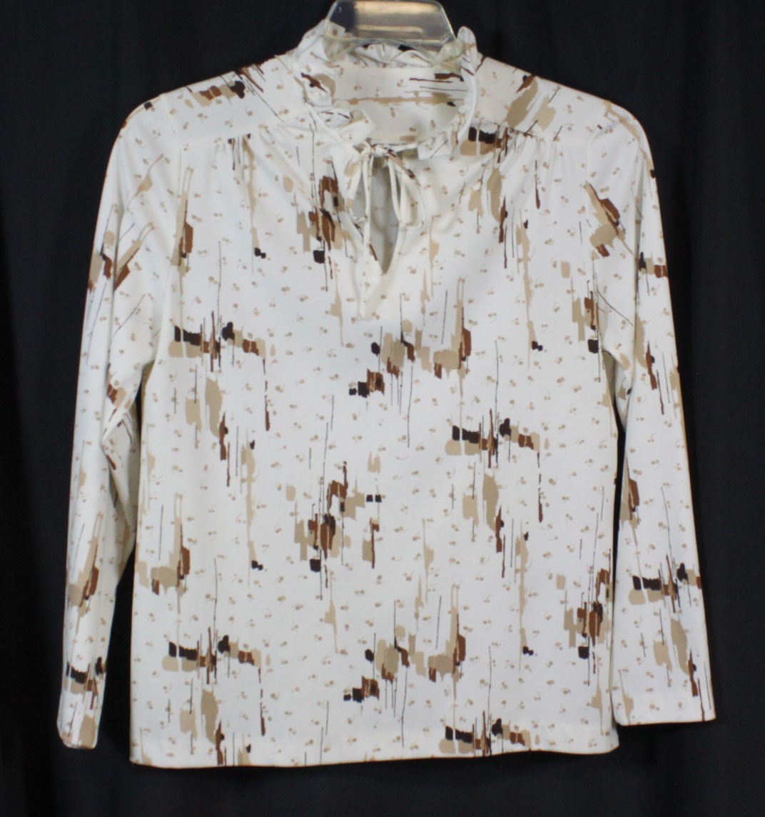Vtg Ko Ko Knits Shirt Top Blouse Polyester Tie High Neck Grannycore Modest 12