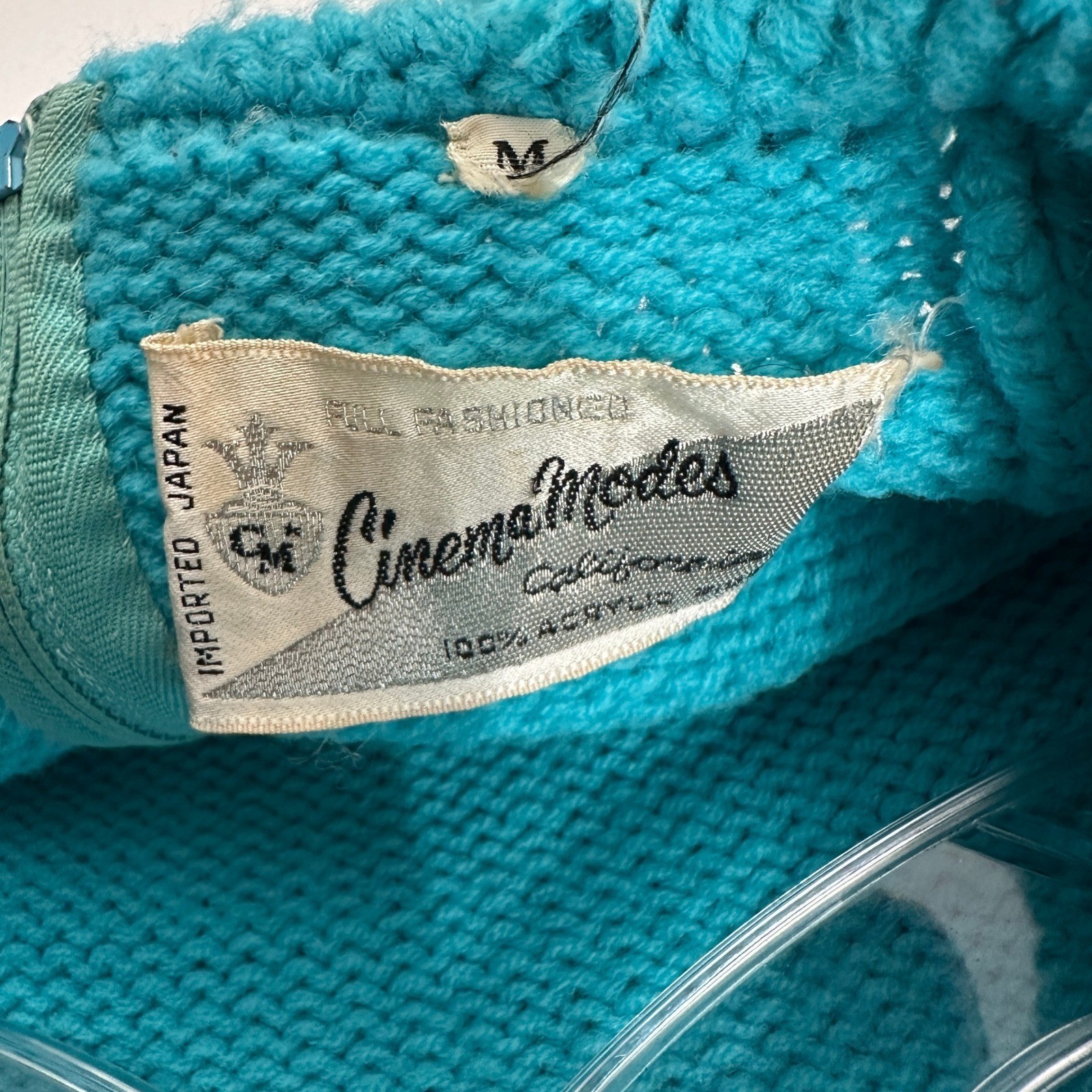 Vintage Women 60s MCM Turquoise Scalloped Knit Sweater Sz M Feminine Rockabillly