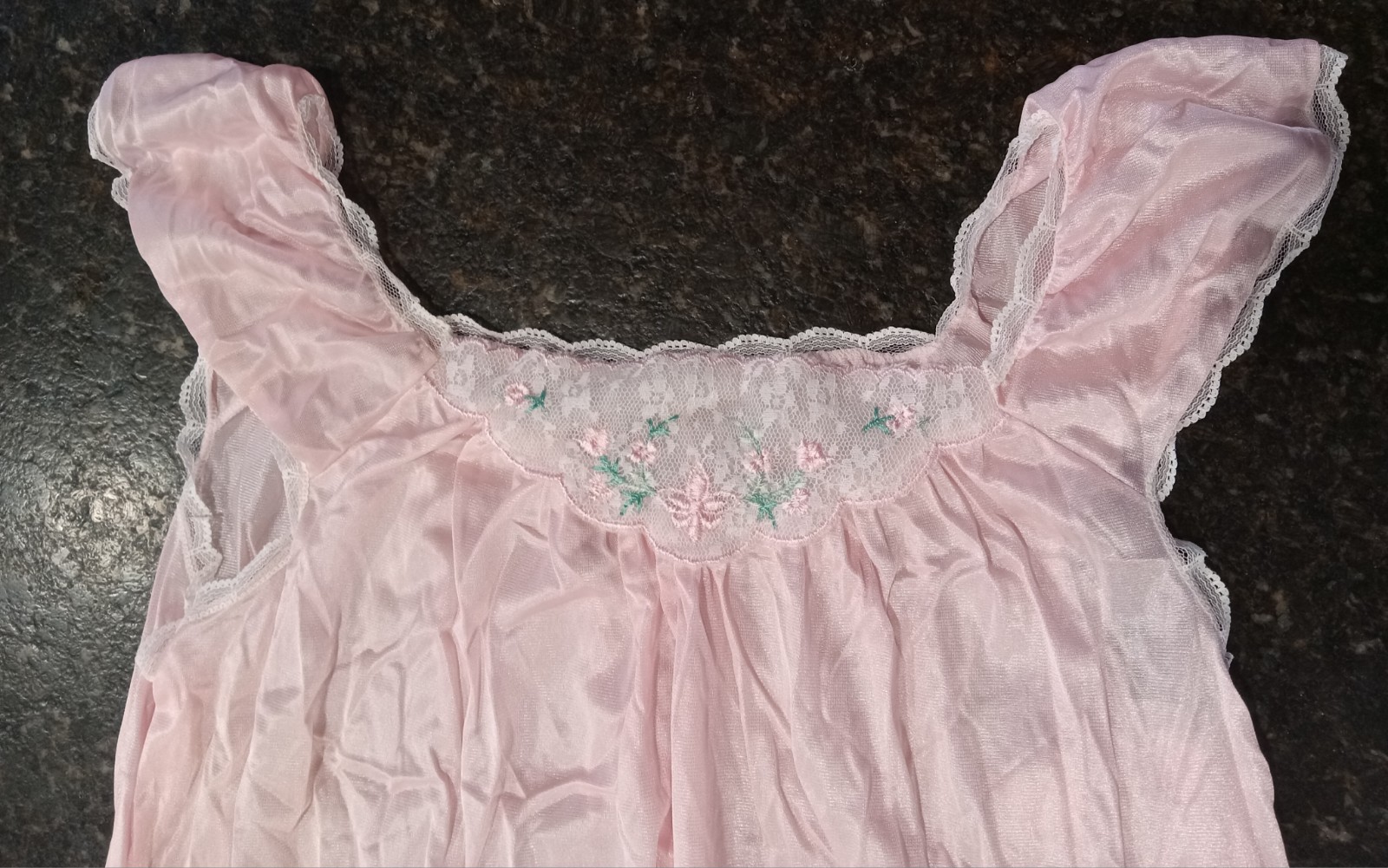 NWT Vtg Glencraft Pale Pink 100% Nylon Lace Trim Nighty Nightgown Size L USA