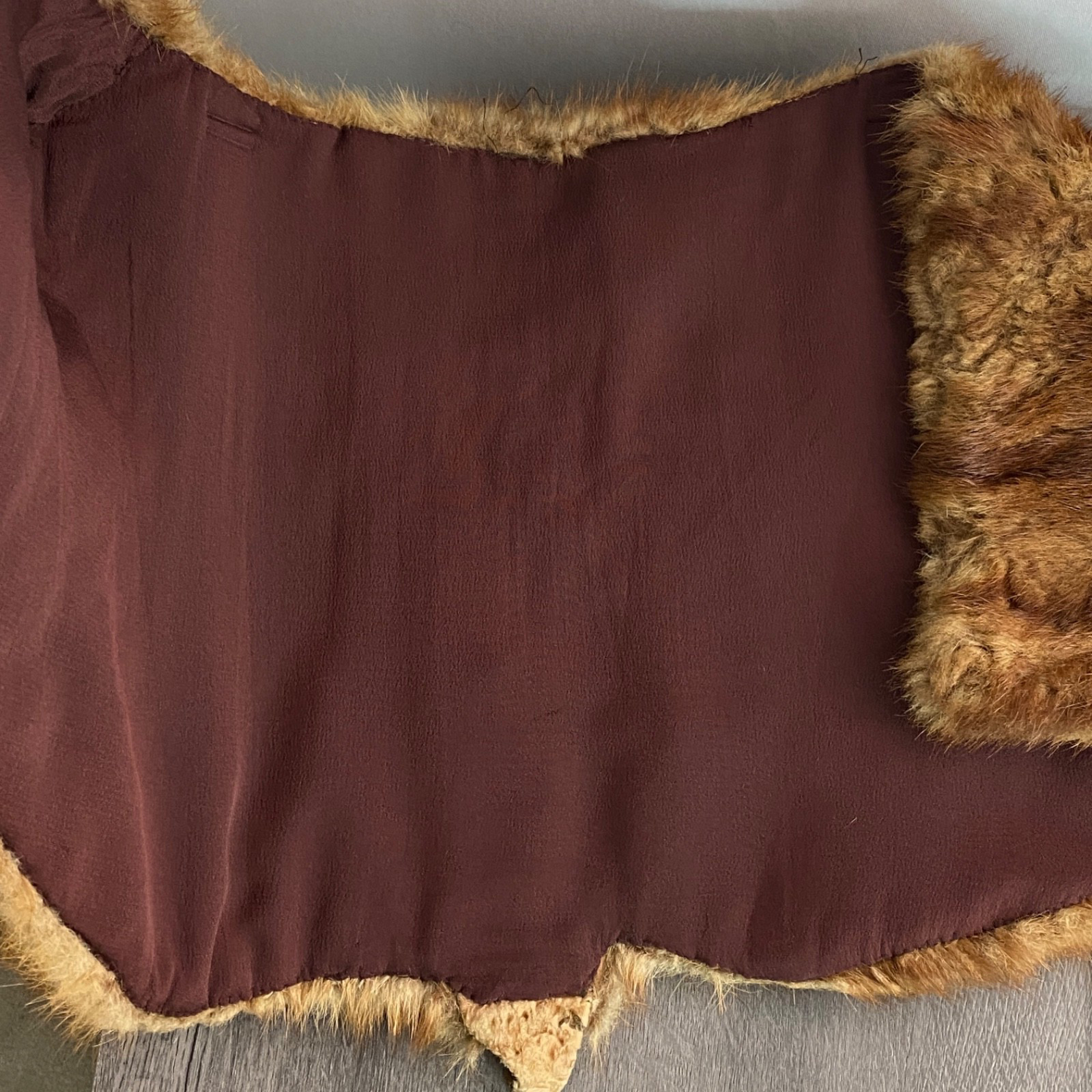 Vintage 1900s brown genuine fur stole wrap stripe capelet mink face head shrug