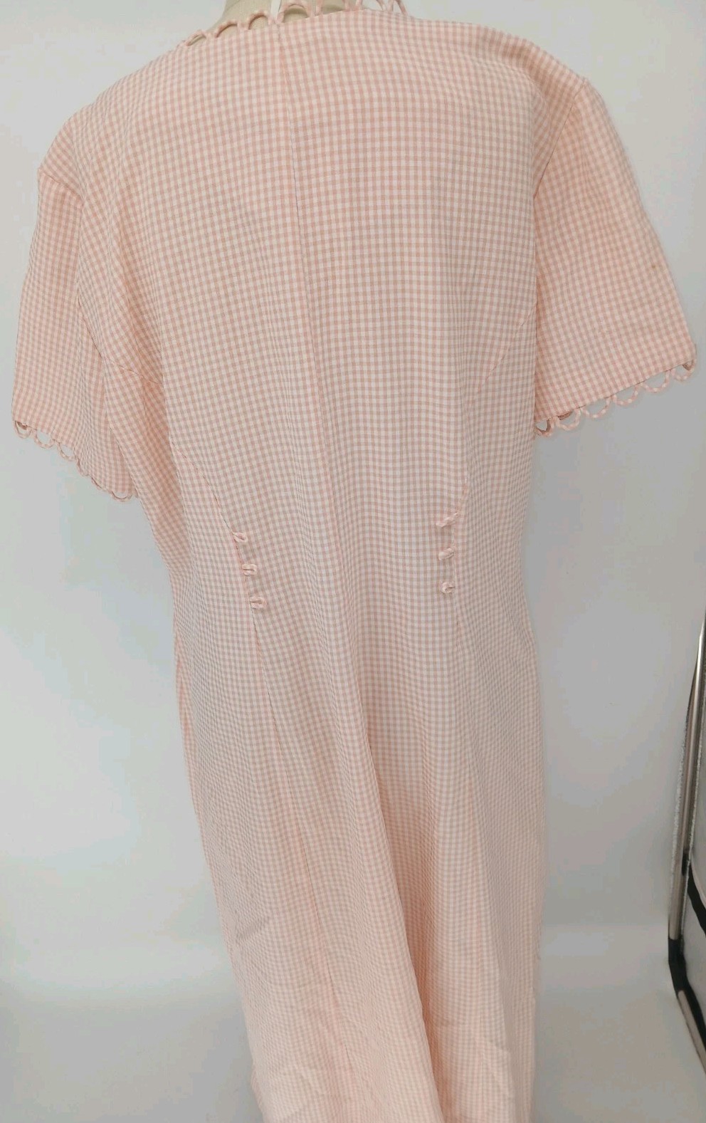 Vtg 90s Kathie Lee Pink Plaid Dress Vintage Candy Crinkle Loop Trim Cottage Core