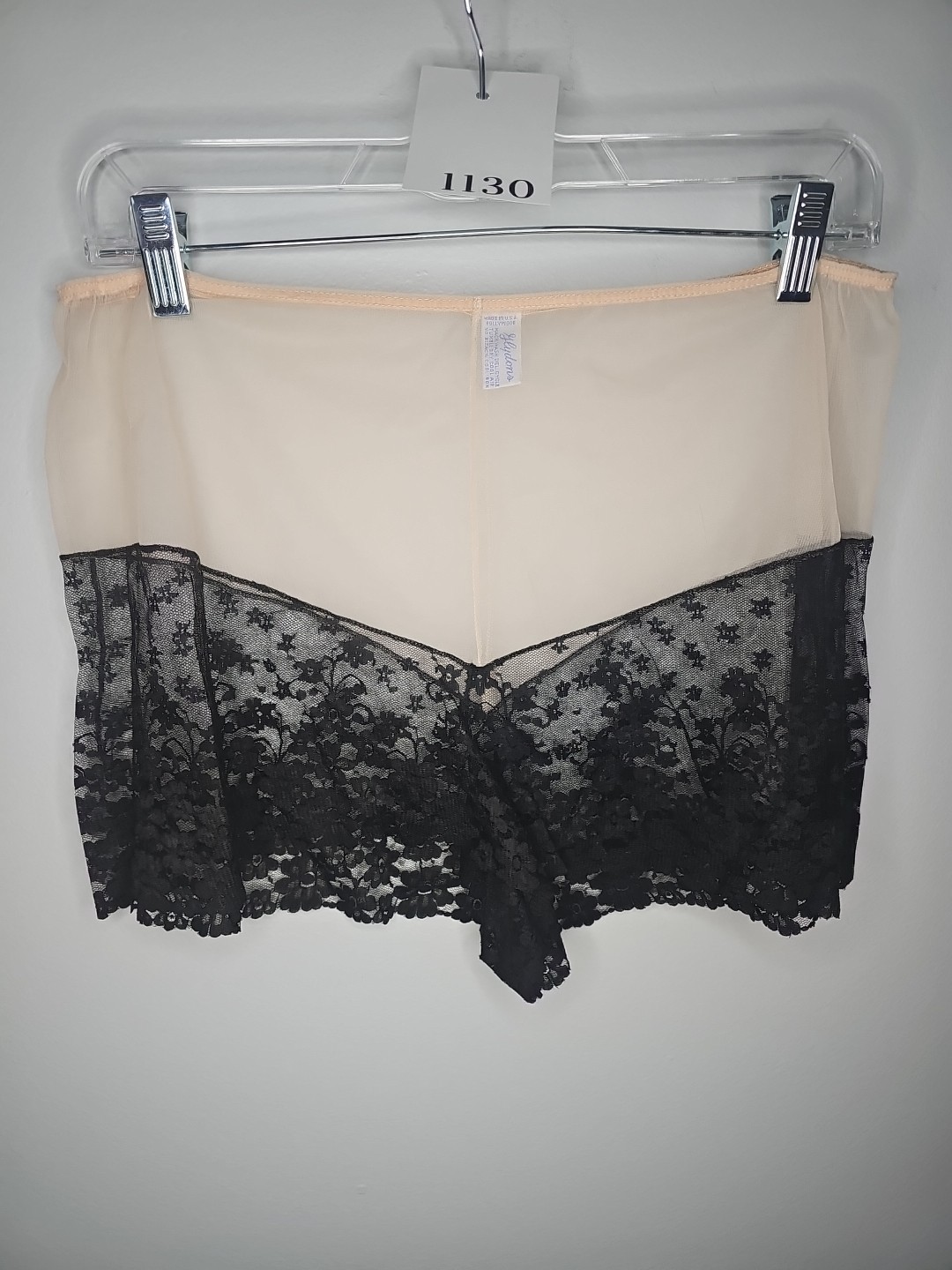 Vintage Glydons 100% Nylon Slip Shorts Pink/Black Lace Detail Size Med.