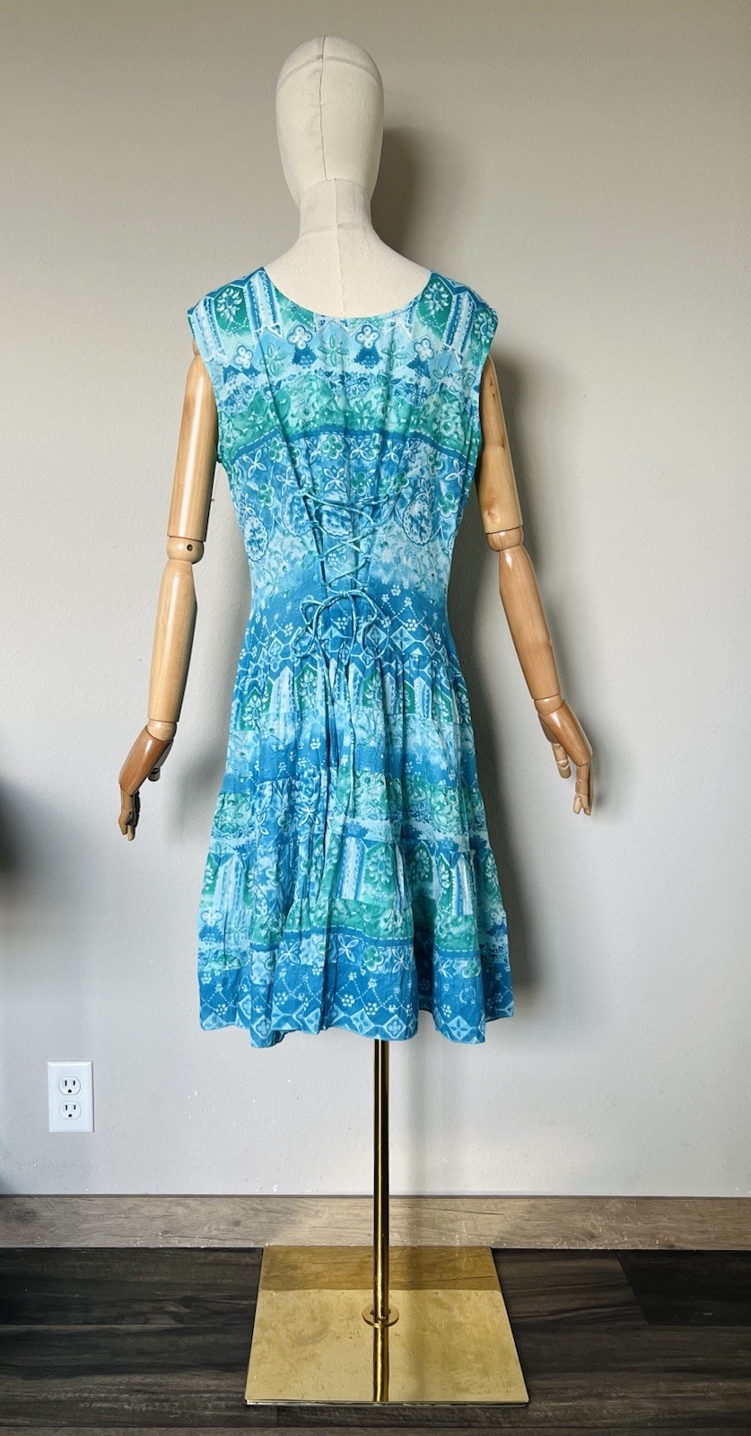 Vintage Phool India Boho Dress Lace Up Back Cotton Sundress COLORFUL Sz L NWOT