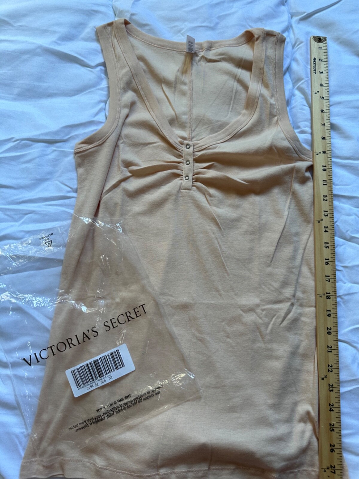 Victoria’s Secret Vintage Nude Cami Top Tank Thin Tissue Henley XL Whisper Long