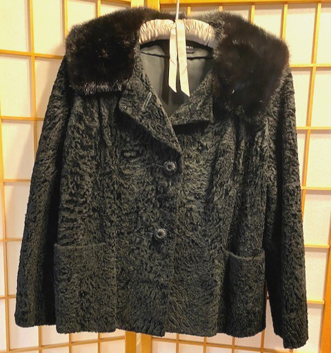 VINTAGE CURLY LAMB FUR JACKET MINK COLLAR BY TRUESDELL FURS 1950’S