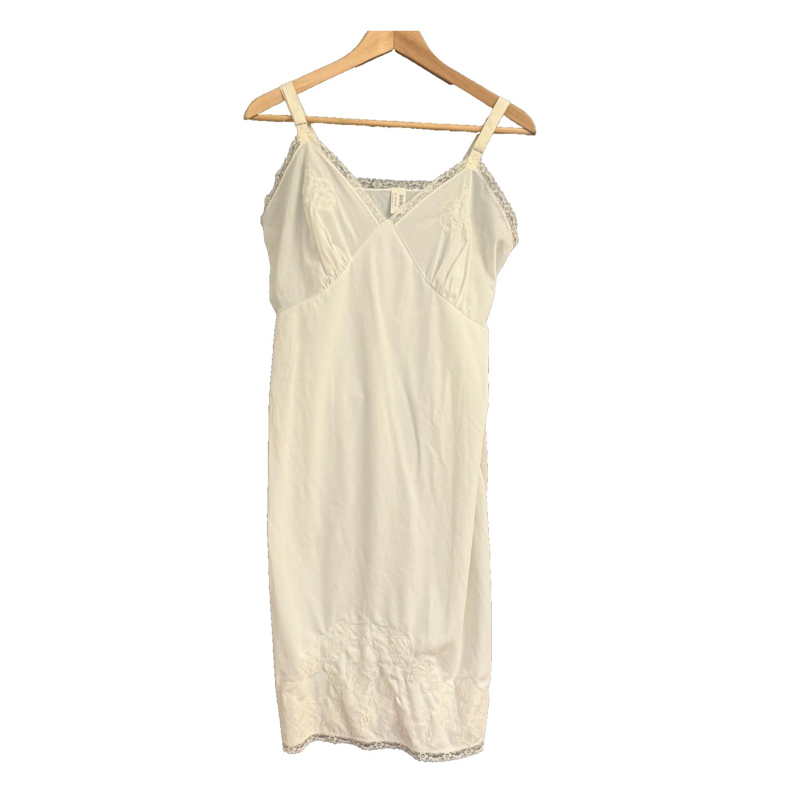 1960s Movie Star Full Slip White Nylon Tricot Lace Trim Sz Large USA