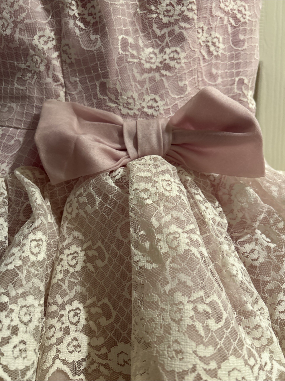 1950 Vintage Pastel Pink Tiered Ruffled Tulle Dress Gown Cup Cake Union Made