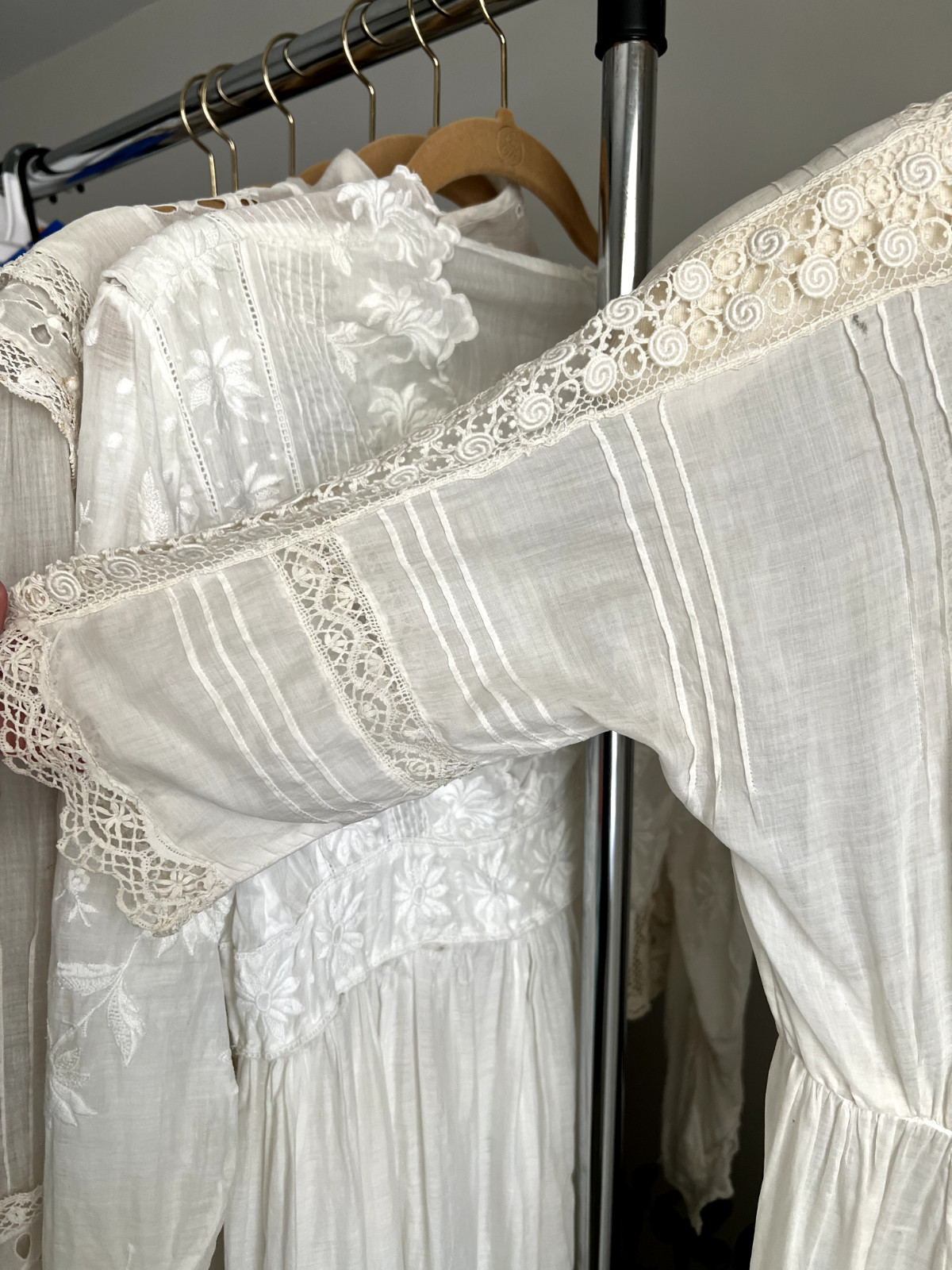 Antique Edwardian Irish Lace Pintucking Cotton Lawn Lingerie Tea Summer Dress