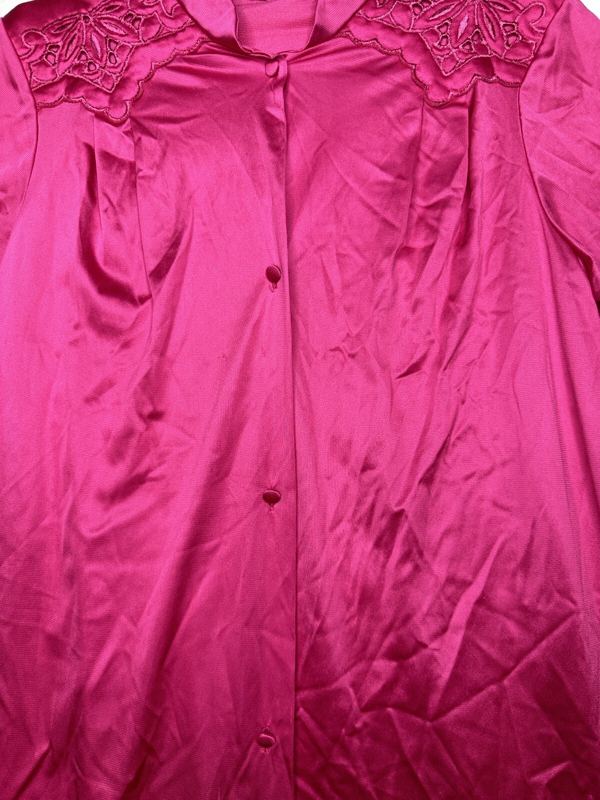 Vintage Vanity Fair Nightgown Size Small Magenta Pink Long Embroidery Button Up