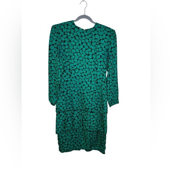 Vintage Maggy London by Jeannene Booher 100% Silk Dress Green ‘80s Size 10