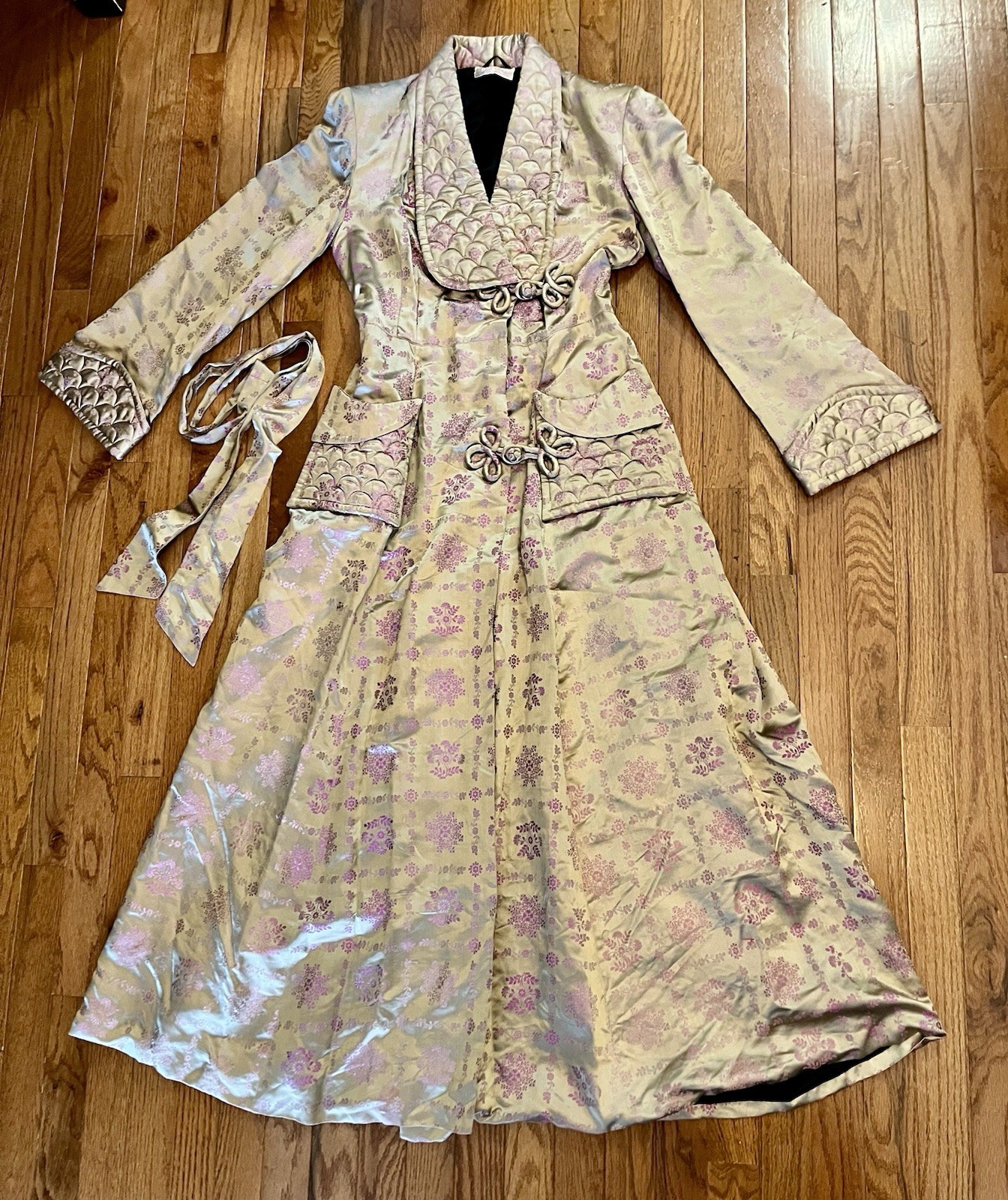 VTG RARE Dressing Gown Bathrobe Duster Jacquard Hollywood Regency.made Hong Kong