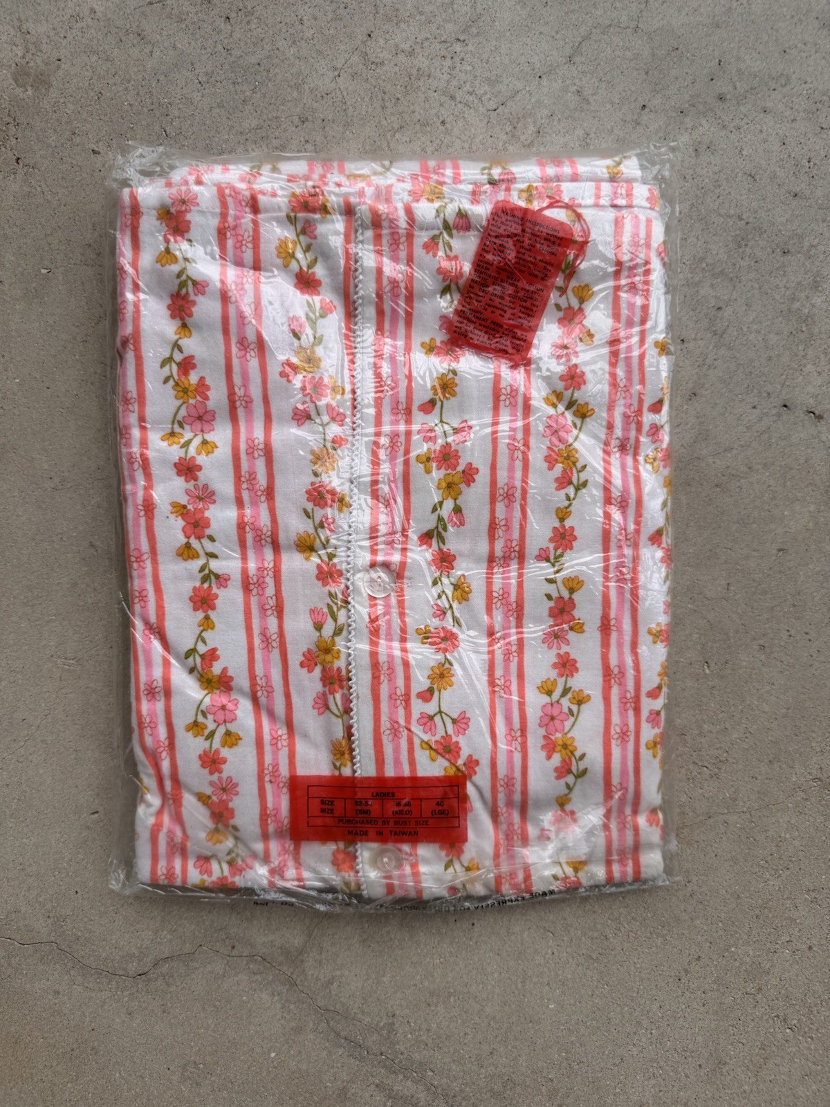 VTG 60s 70s Greencraft Pajamas NOS Deadstock Floral Pink Striped Mod Medium 36