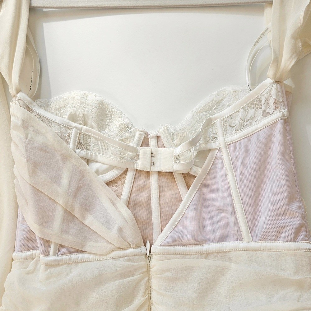 For Love & Lemons Eve Ivory Lace Corset High-Low Tulle Gown Sz Large Wedding