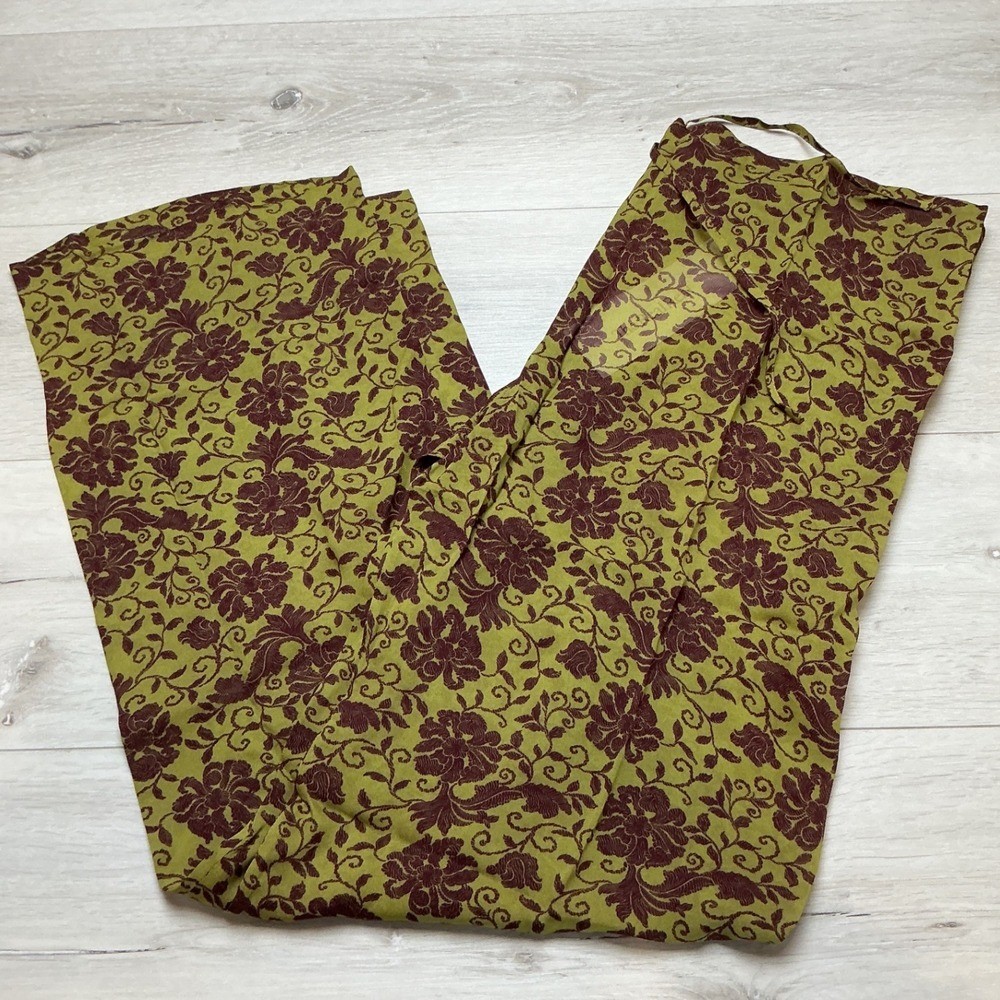 Dries Van Noten Floral Viscose Pants Green Burgundy Size 40/US 4 Gently Used
