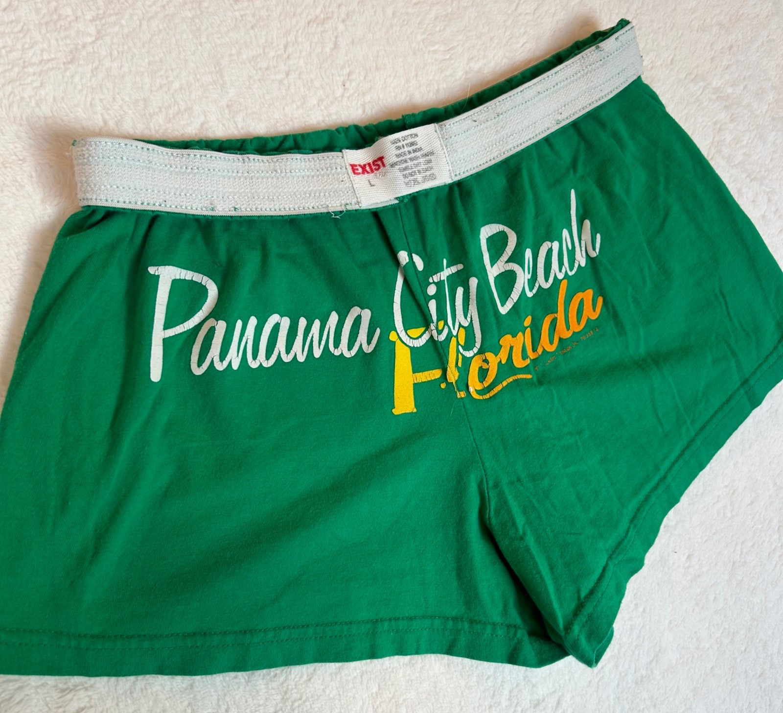 Vintage Y2K Fold Over Booty Shorts Green Panama City Beach Florida EXIST Size L