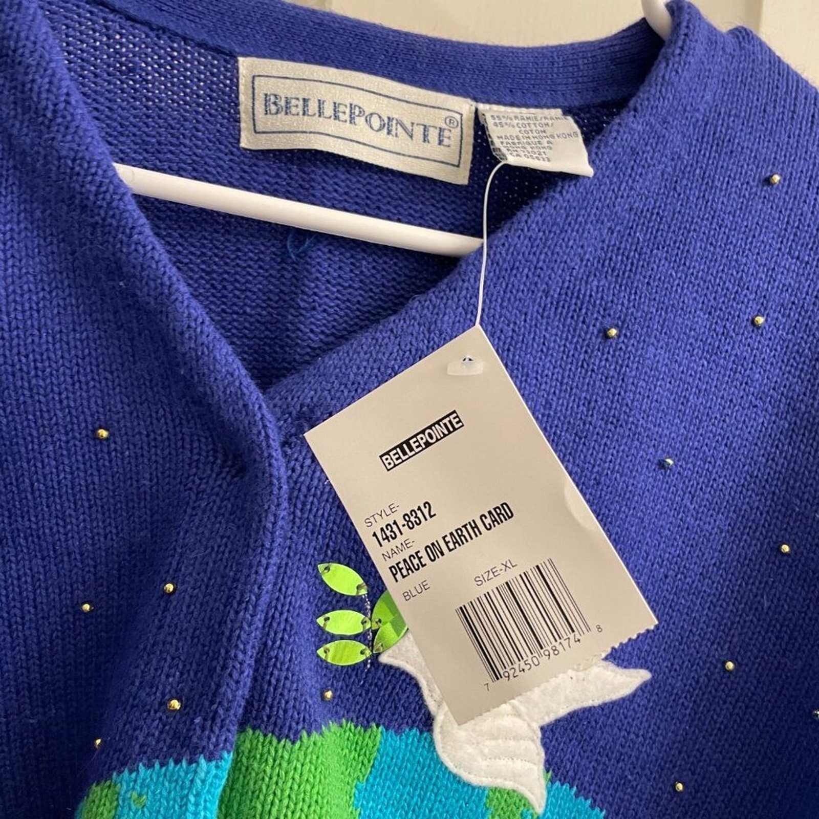 NWT Vintage BellePointe World Peace Blue Sweater Cardigan