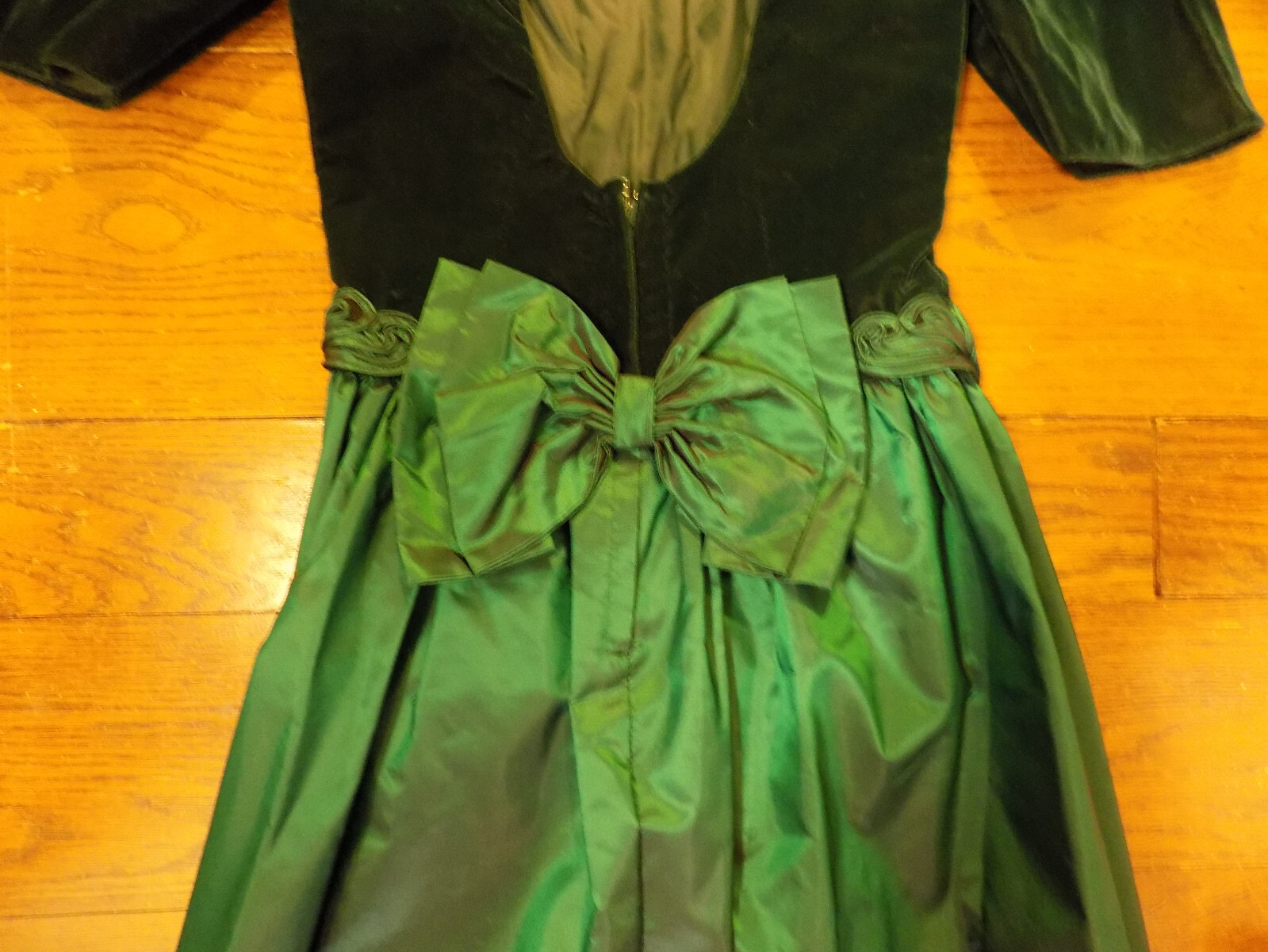 Vtg Alfred Angelo Velvet Corset Emerald Tafetta Skirt Crinoline Bow Gown Dress