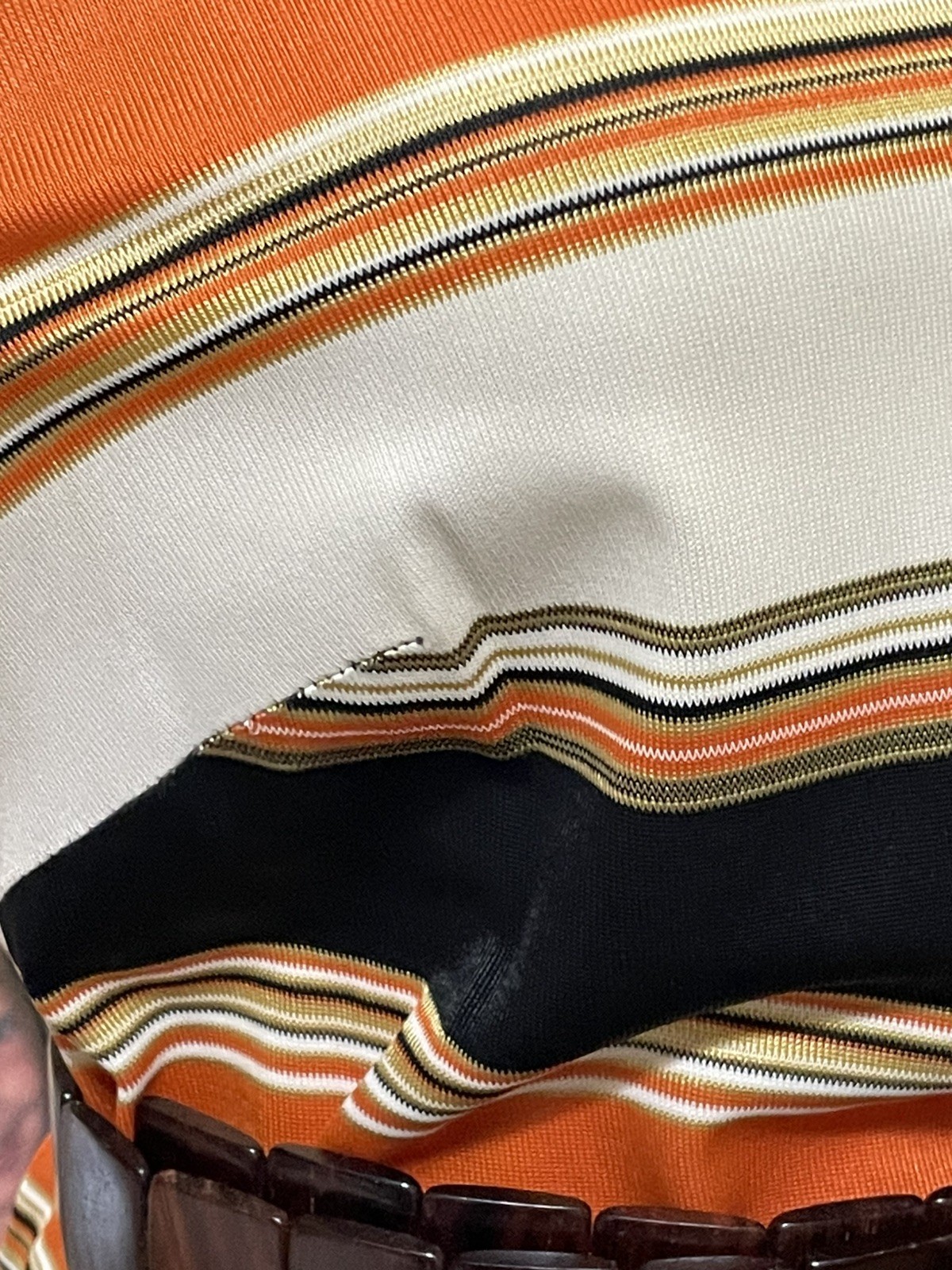 Hand Sewn Vtg 70s Midi Dress Orange Brown Yellow Sm/6 Long Sleeve Back Zipper **
