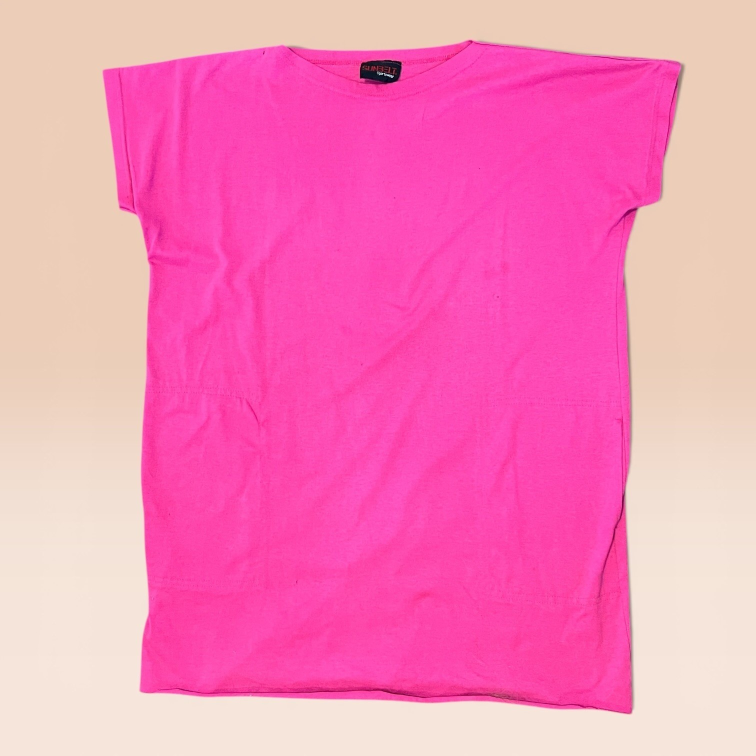 VTG Hot Pink T-Shirt Pocket Dress Sunbelt Sportswear Oversized OSFA USA Neon 80s