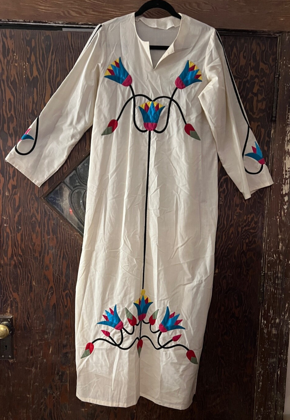 Vintage 1960s – 1970s Quilt Patchwork Midi Dress Floral Long Sleeve Size Medium