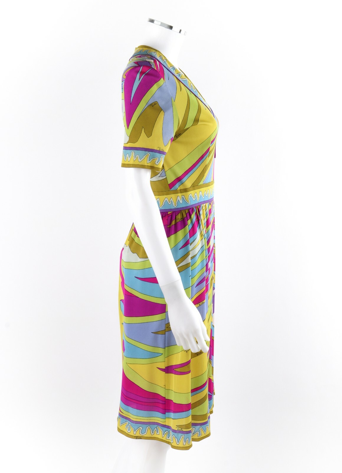 EMILIO PUCCI c.1960’s Abstract Stripe Op Art Signature Print V-Neck Sheath Dress
