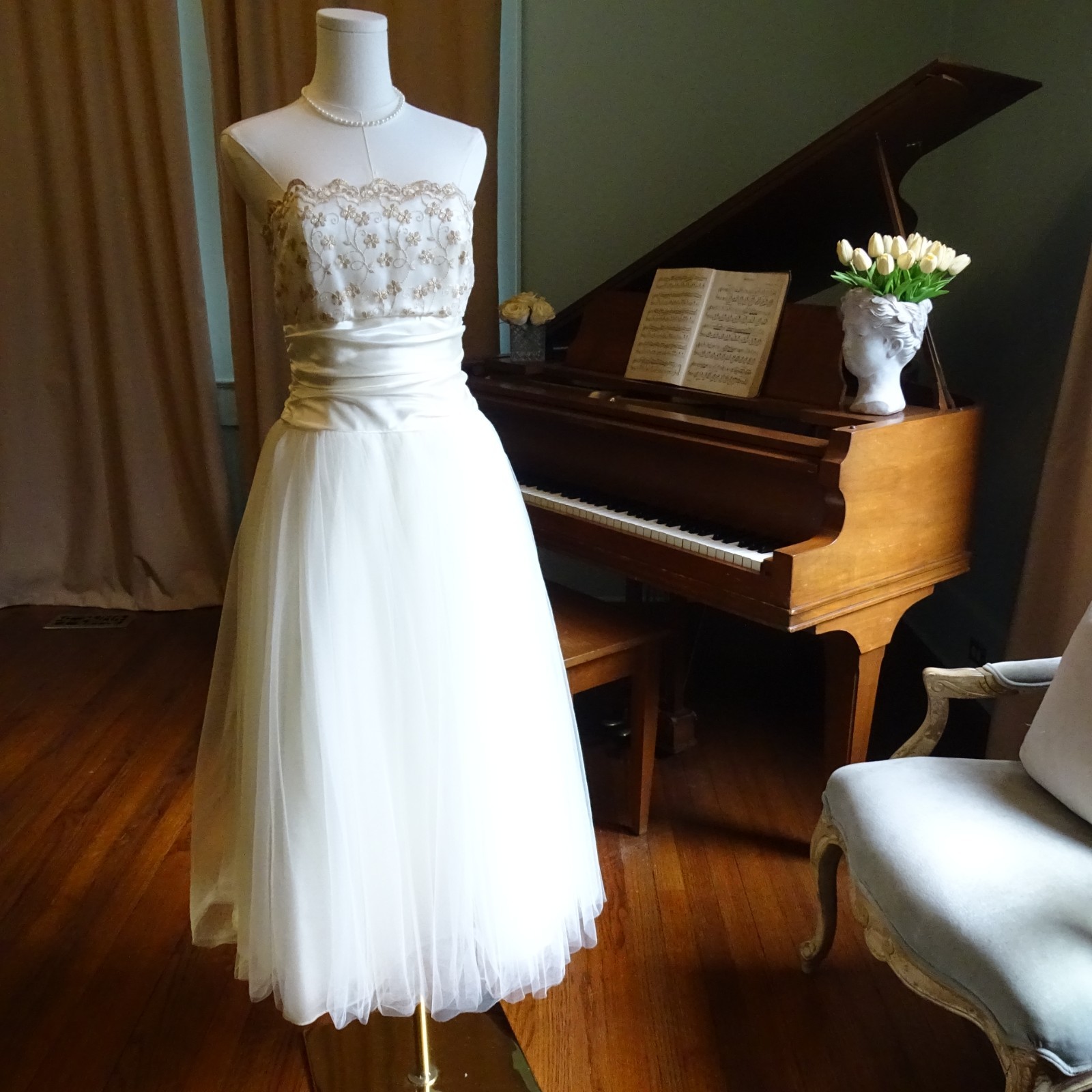 Vintage 1980s Jessica McClintock for Gunne Sax Tea Length Tulle Wedding Dress