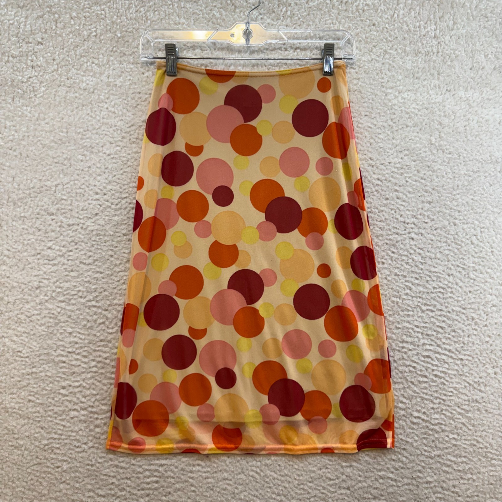 Y2K Vintage Morgan De Toi Mesh Midi Skirt XS 00 0 23 24 Orange Polka Dot France