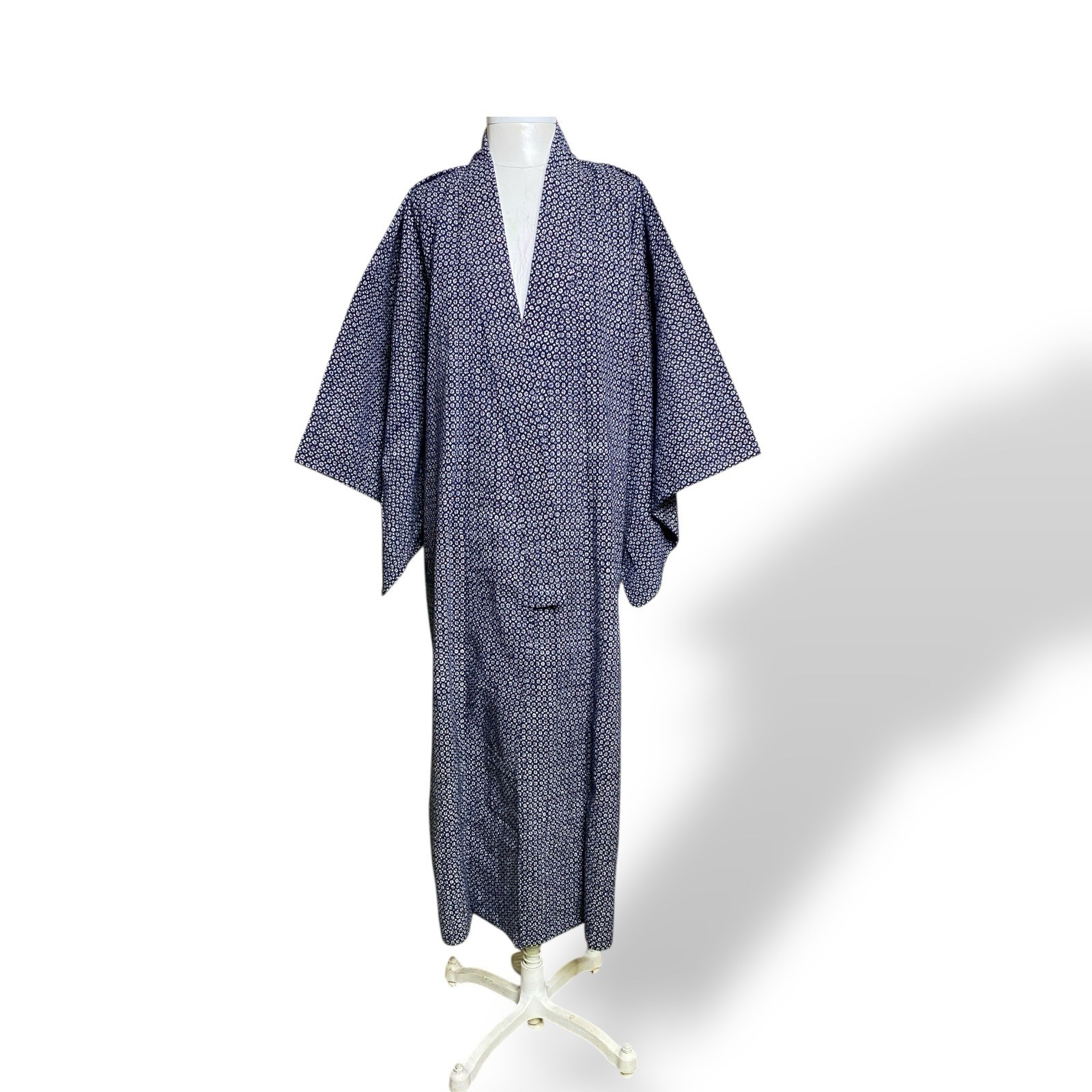 Vintage Kimono Robe Blue Hand Dyed Cotton One Size Full Length 1970s Unisex