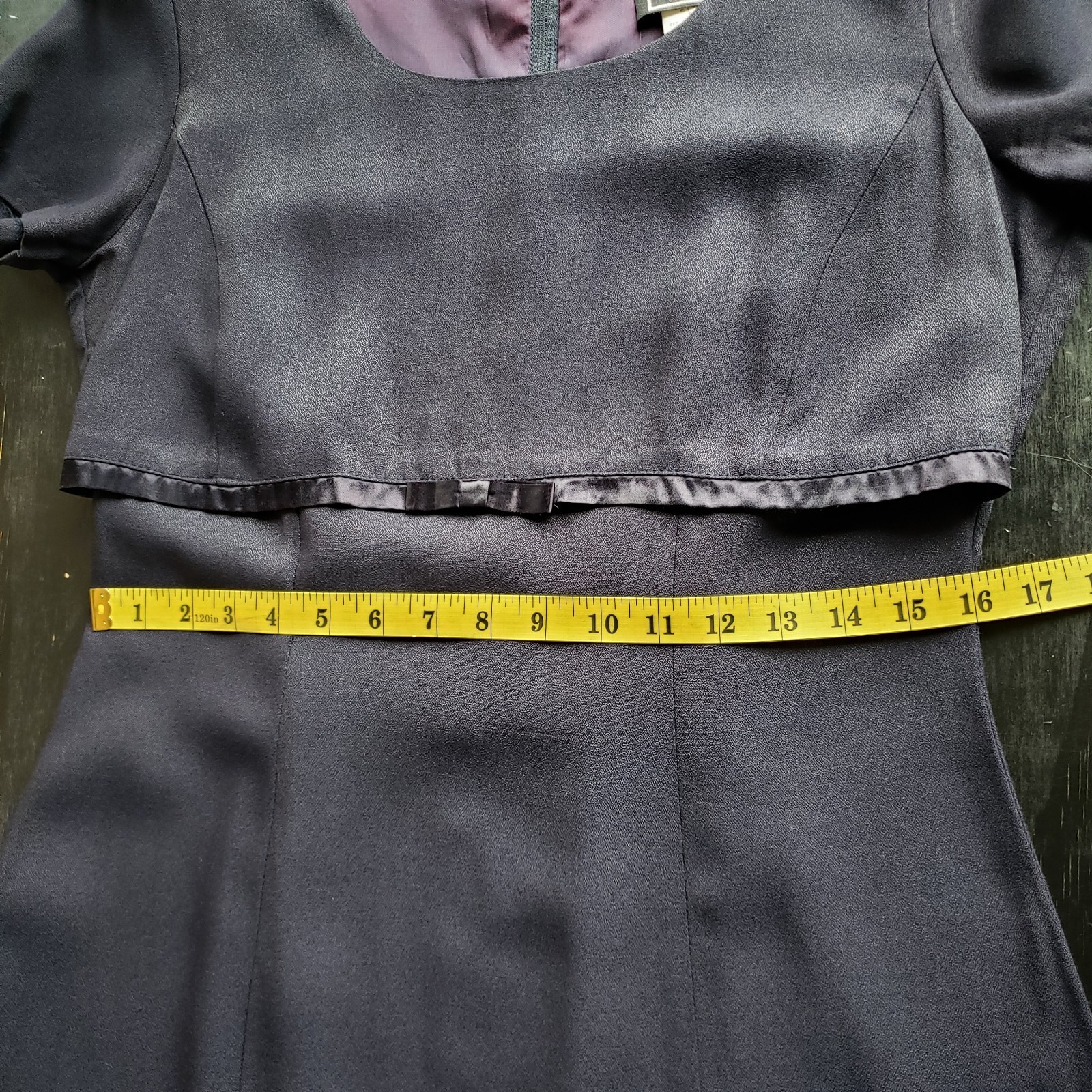 Vintage Black Skater Dress S Tie Back Cinch Waist Bow Cute Goth Lolita Preppy
