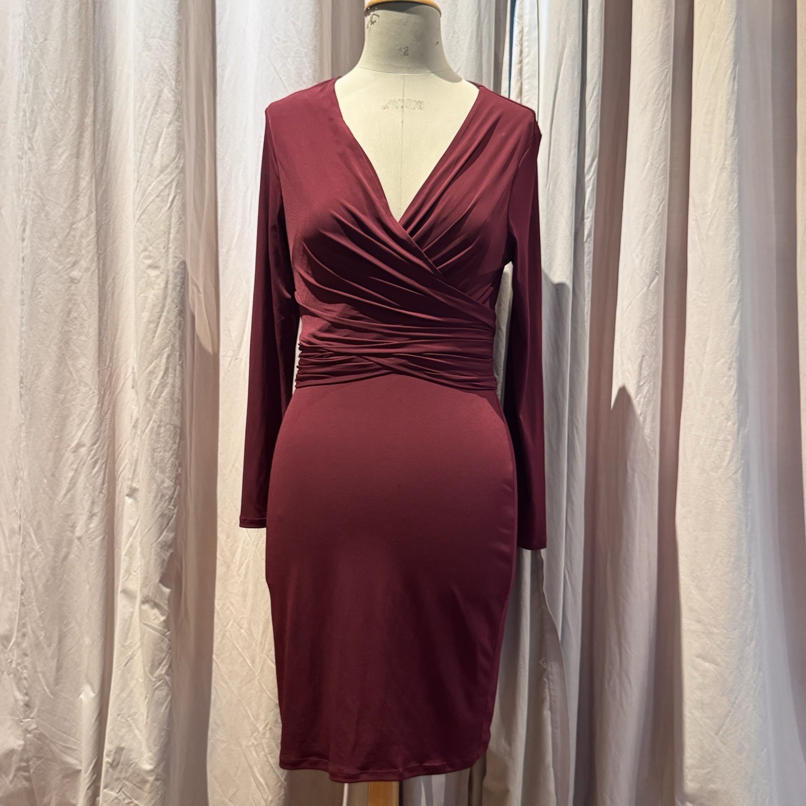 Vintage Miss Selfridge Burgundy Double Wrap Dress Unworn Size 10