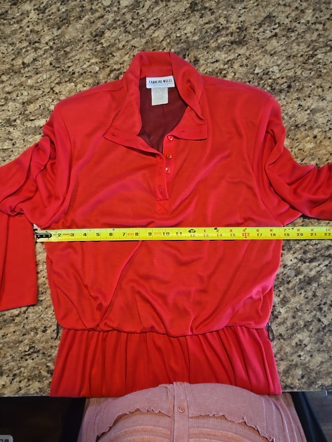 Vintage 90s Caroline Wells Collection Red Collared Dress w/black belt Sz16