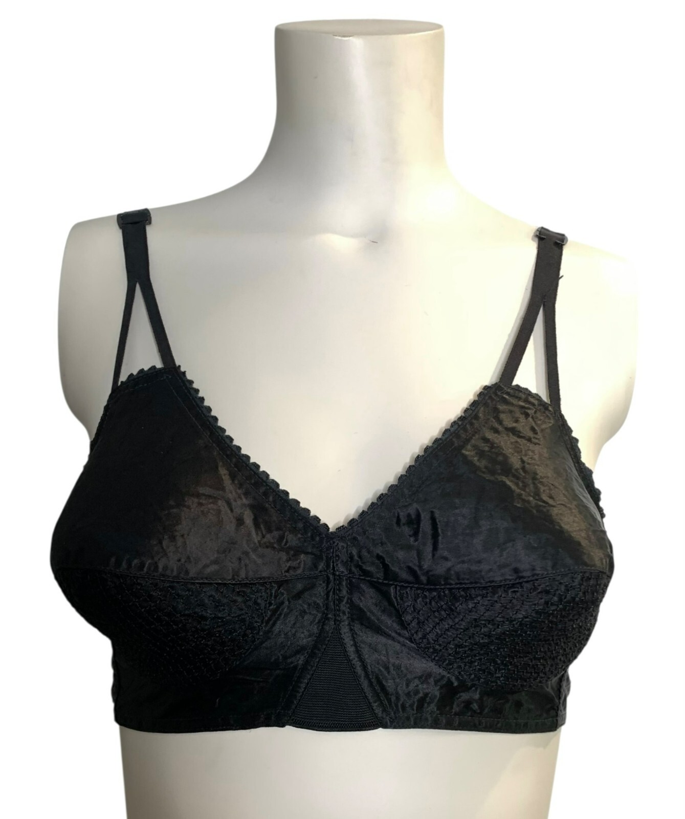 VTG 1950s Life Formfit Co Black Satin Pointed Bullet Bra 42B 34W Pinup Boudoir