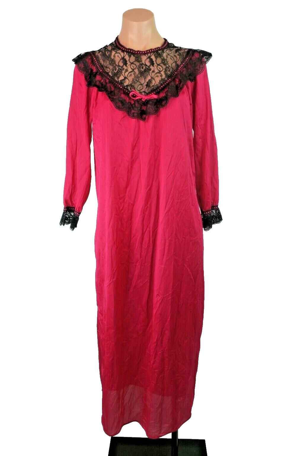 Vintage 80s Lace Yolk PINK JILL ANDREA of NEW YORK SHEER NYLON NIGHT GOWN Sz S