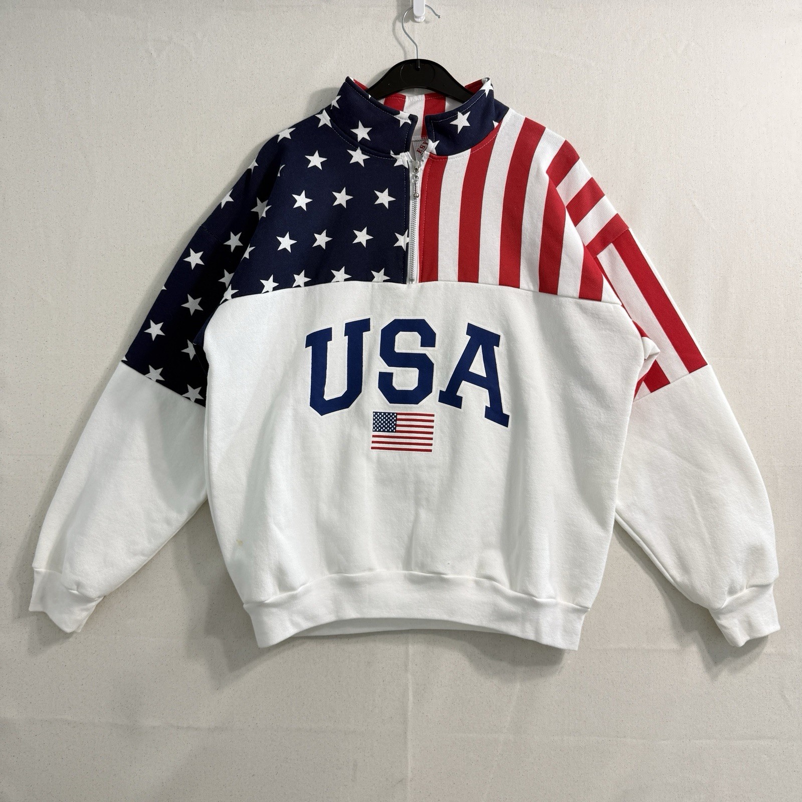 Vintage ESY Sport Wear USA Flag Women’s Sweatshirt Medium Patriotic