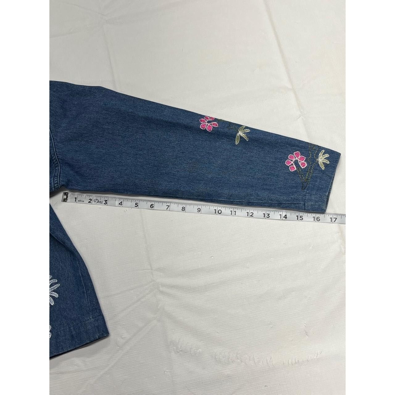 Vintage Studio Works Petite Denim Floral Embroidered Button Up Jacket Size PS