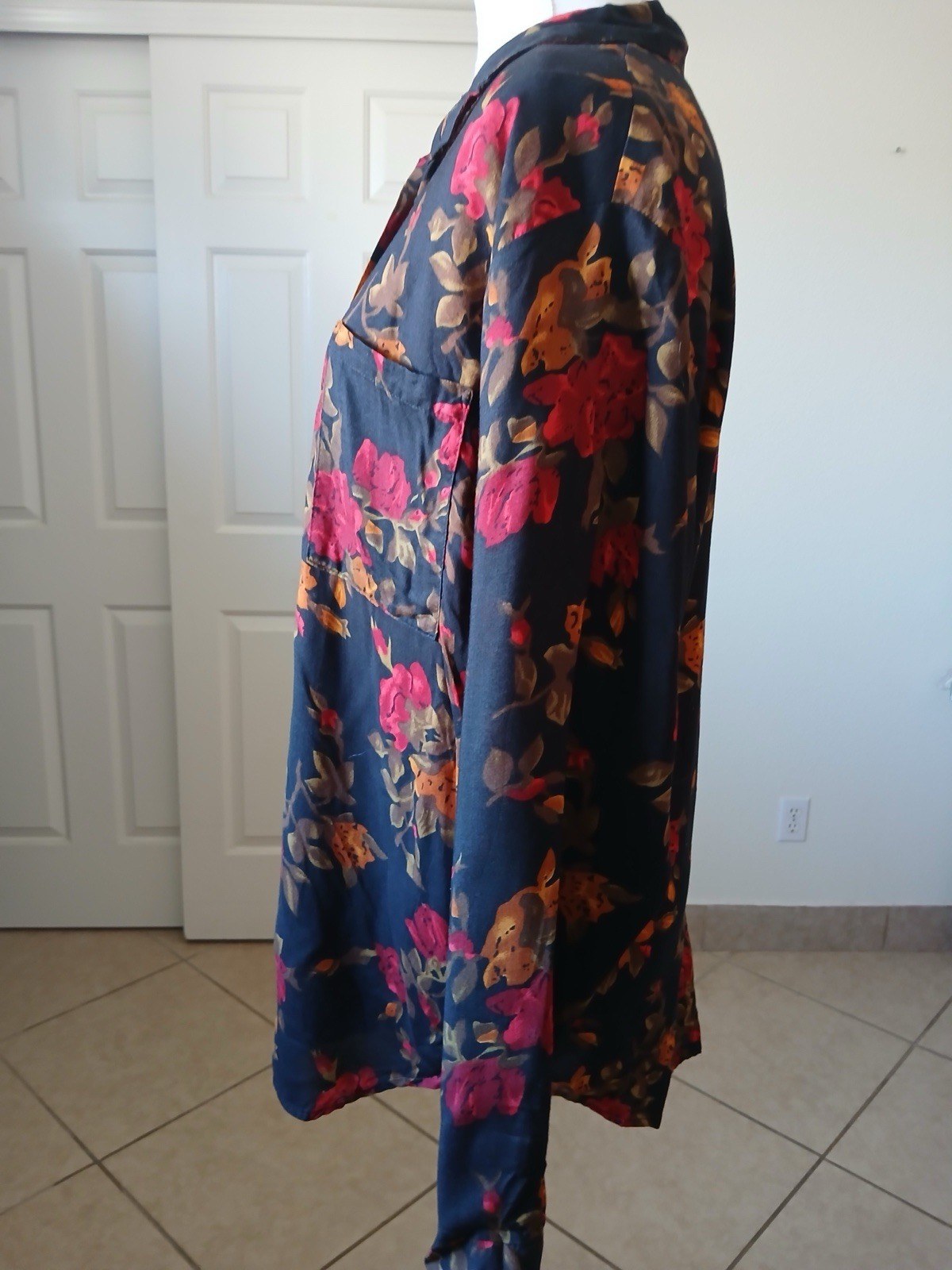 Vtg Judy Knapp 80’s 90’s Floral Long Sleeve Button up Shirt Black Red Orange L