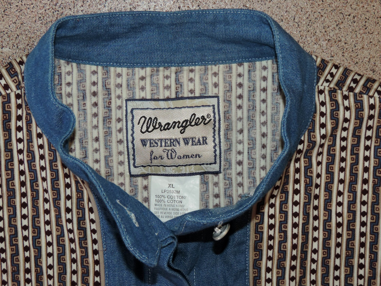 Womens VTG Wrangler Western Wear cowboy rodeo aztec print no collar shirt sz XL