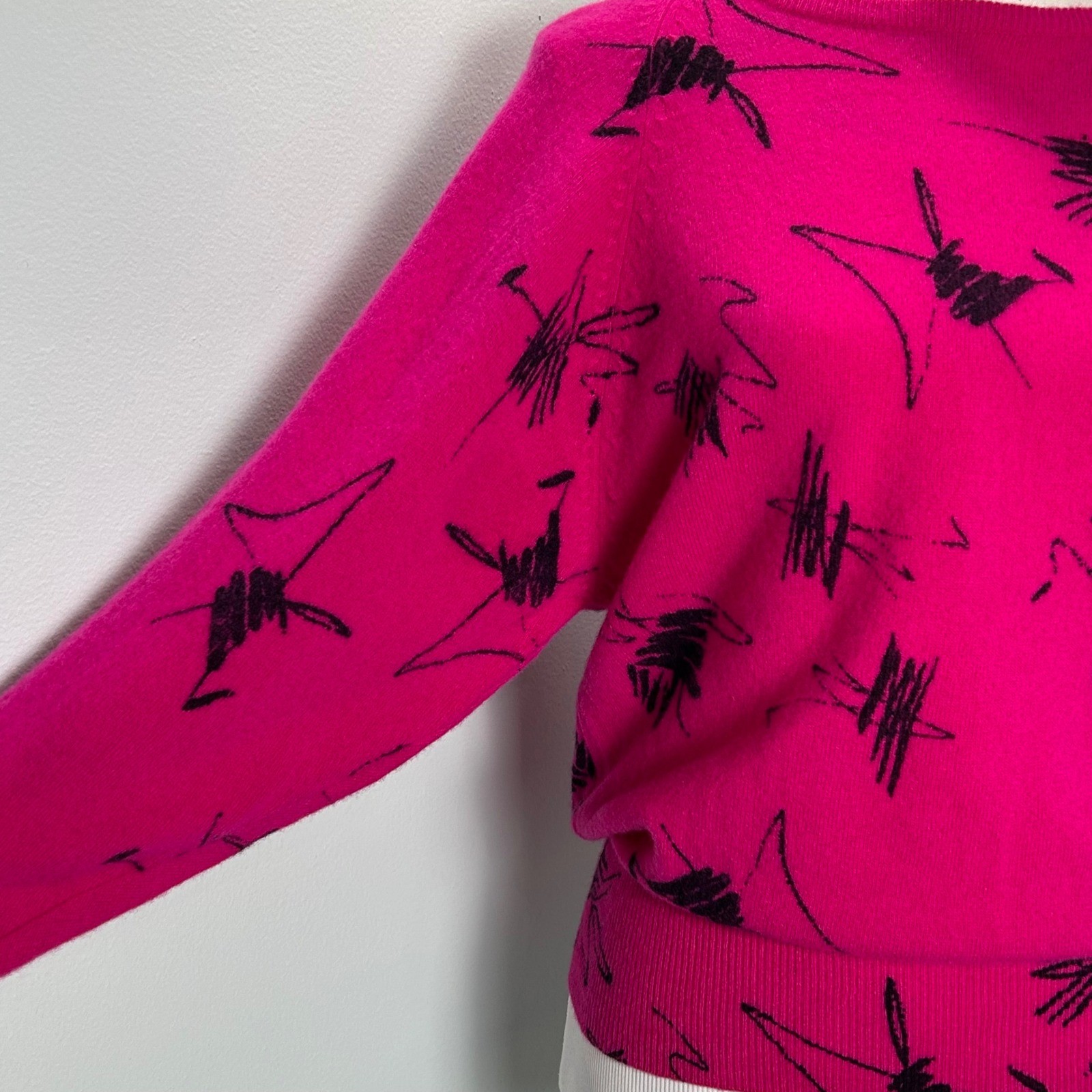 Jason Maxwell Vintage 80s Retro Wool Sweater Abstract Print Hot Pink Black Large