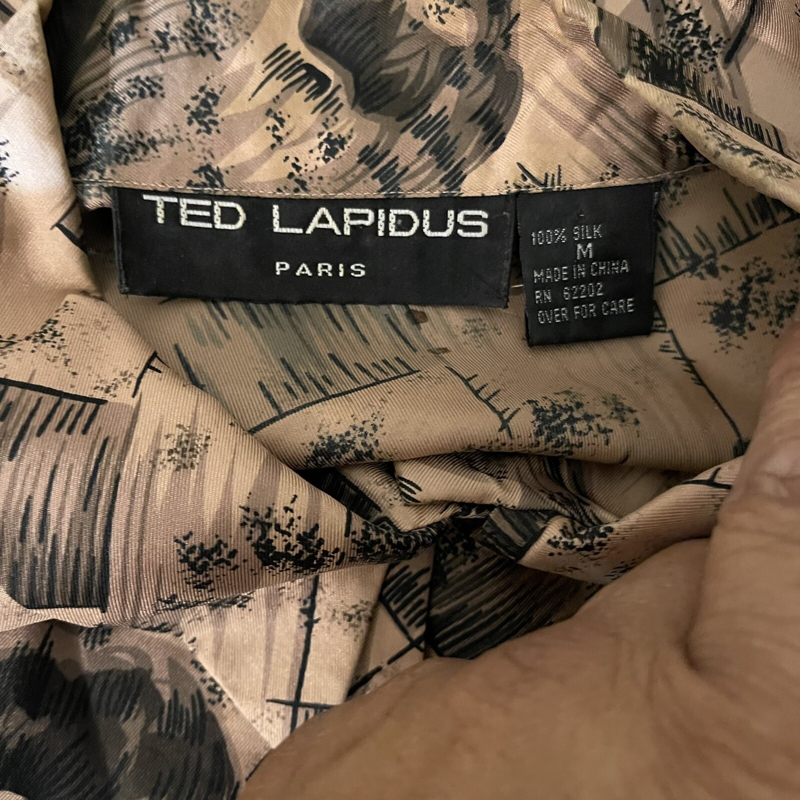 Vintage Ted Lapidus Paris Blouse 100% Silk, Button Up, Long Sleeve, Tulips Med